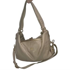 Emma Fox Dressage Kiss Lock Hobo Bag Cream Gold Hardware Lined